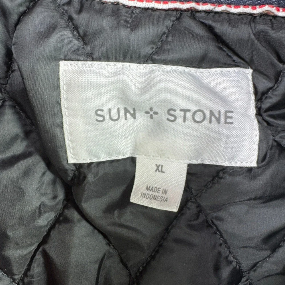 Sun Stone Flannel Shirt Jacket Mens XL Red Plaid Quilted Lining Elbow Patches